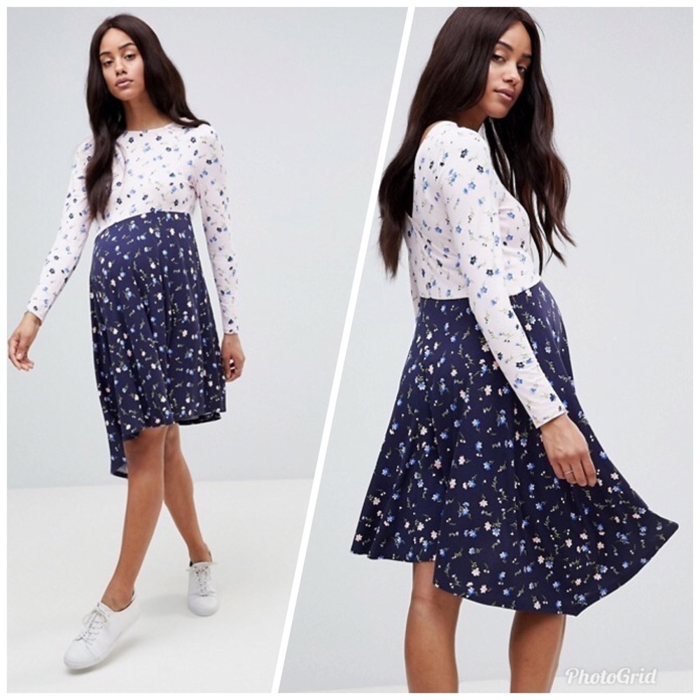 ASOS Maternity Mixed Print Tea Dress V Back 14